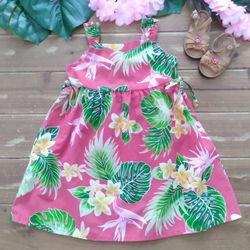 3T STRAPPY TROPICAL MAGENTA FLORAL/LEAVES HAWAIIAN DRESS