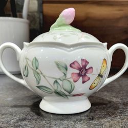 Lenox Butterfly Meadows Sugar Bowl w/ Lid 2 Handles 