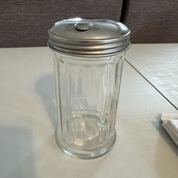 Vintage Ribbed Clear Glass Sugar Jar With Metal Screw On Flip Lid
