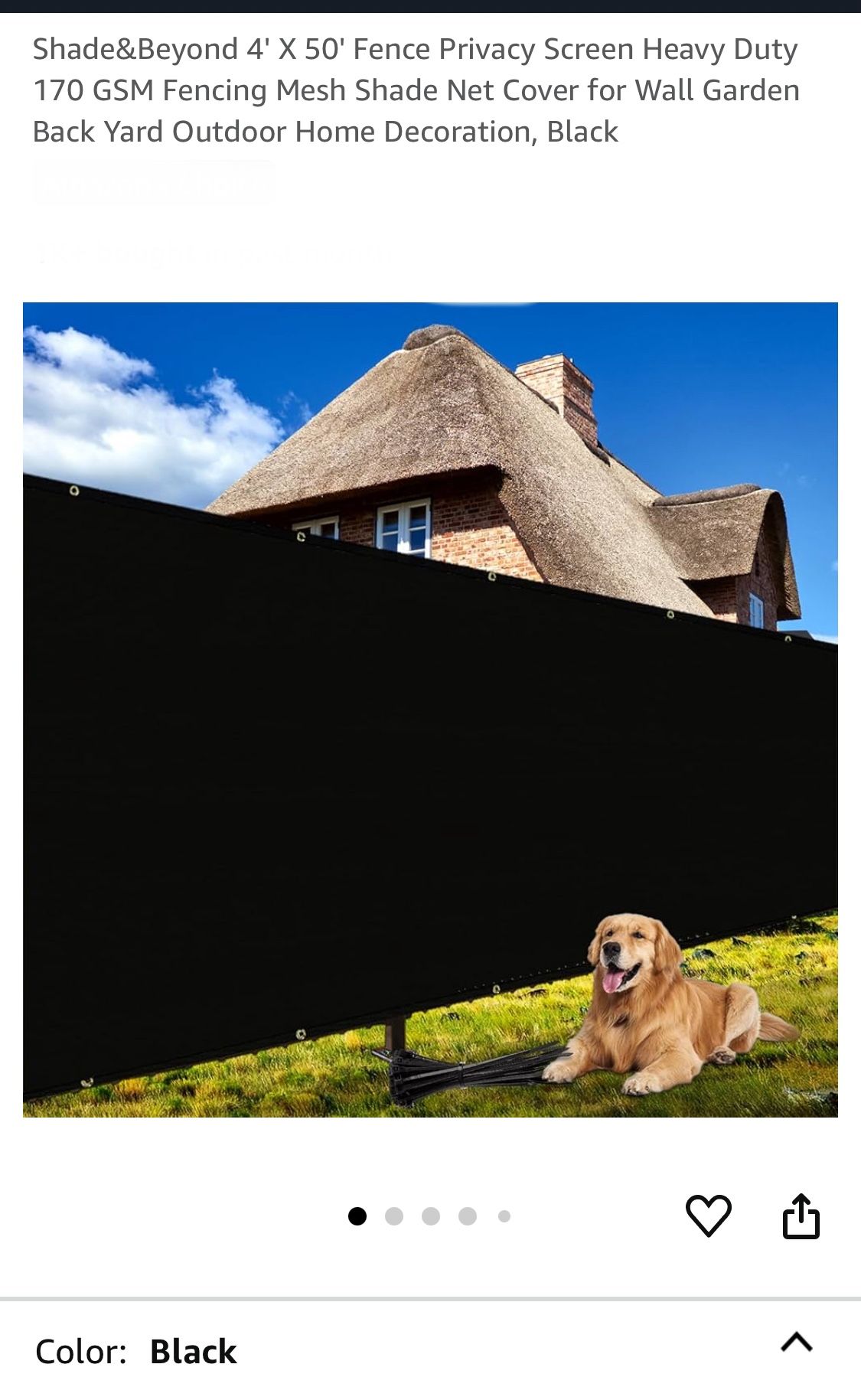 Shade&Beyond 4' X 50' Fence Privacy Screen Heavy Duty 170 GSM Fencing Mesh Shade Net Cover for Wall Garden Back Yard Outdoor Home Decoration, Black