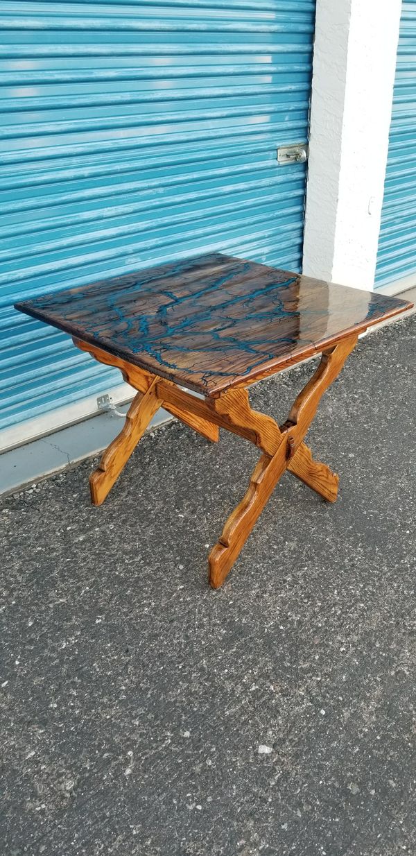 Small epoxy resin river wood dining table. for Sale in 