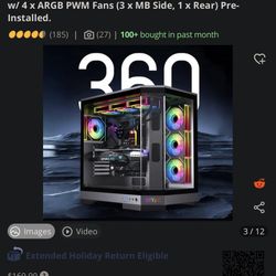 DIYPC Vanguard-F1-BK -Black Dual USB3.0 and Type C Tempered Glass ATX Full Tower Gaming Computer Case w/ 4 x ARGB PWM Fans (3 x MB Side, 1 x Rear) Pre