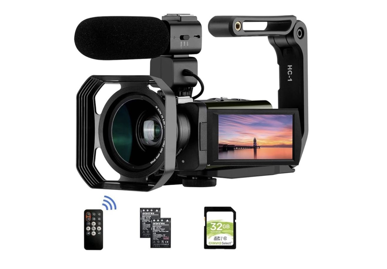ORDRO 4K Video Camera Camcorder, AX65 4K Ultra HD Camera w/12x Optical Zoom 100x Intelligent Zoom for Vlogging, WiFi UHD Camcorder 3.5" IPS Touch Scre