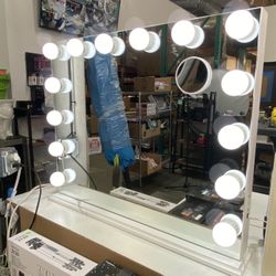 Hollywood Vanity Mirror with Lights, Large Light Up Makeup Mirror with 3 Color Lighting Mode USB Charging Port,14 Dimmable LED Bulbs & Detachable