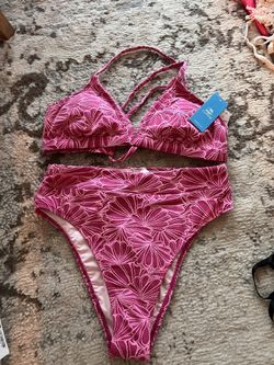 Fuschia Pink Two piece high waist swimsuit