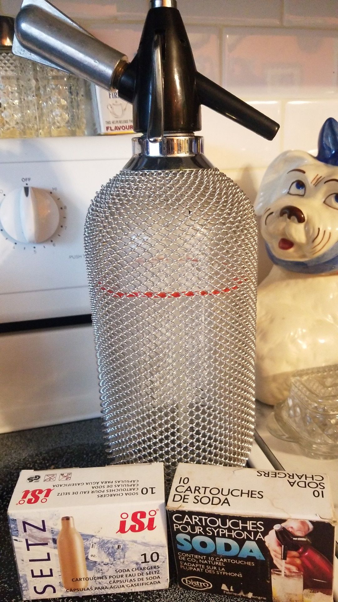Antique Soda Seltzer Bottle Chainmail Glass Syphon Spritzer