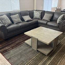 Leather Corner Group, Leather Electric Recliner, Three Tables