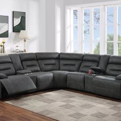 Gray Sectional Sofa With Power Recliner And Console 