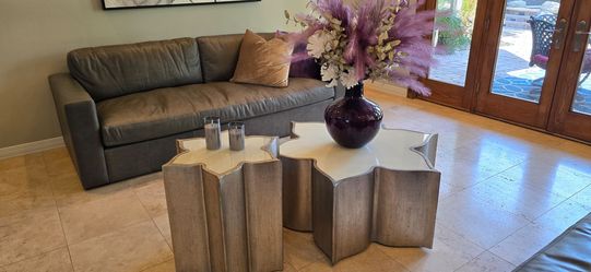 Gray Genuine Leather sofas and 2 coffee tables