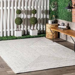Casual Braided Ivory 6 ft. x 9 ft. Indoor/Outdoor Patio Area Rug