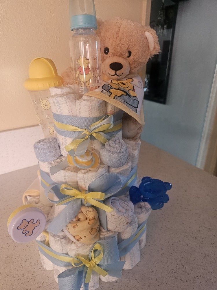 Winnie Pooh It's A Boy Blue Diaper Cake