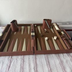 Mid-Century Vintage Backgammon Game Set In Leather Case