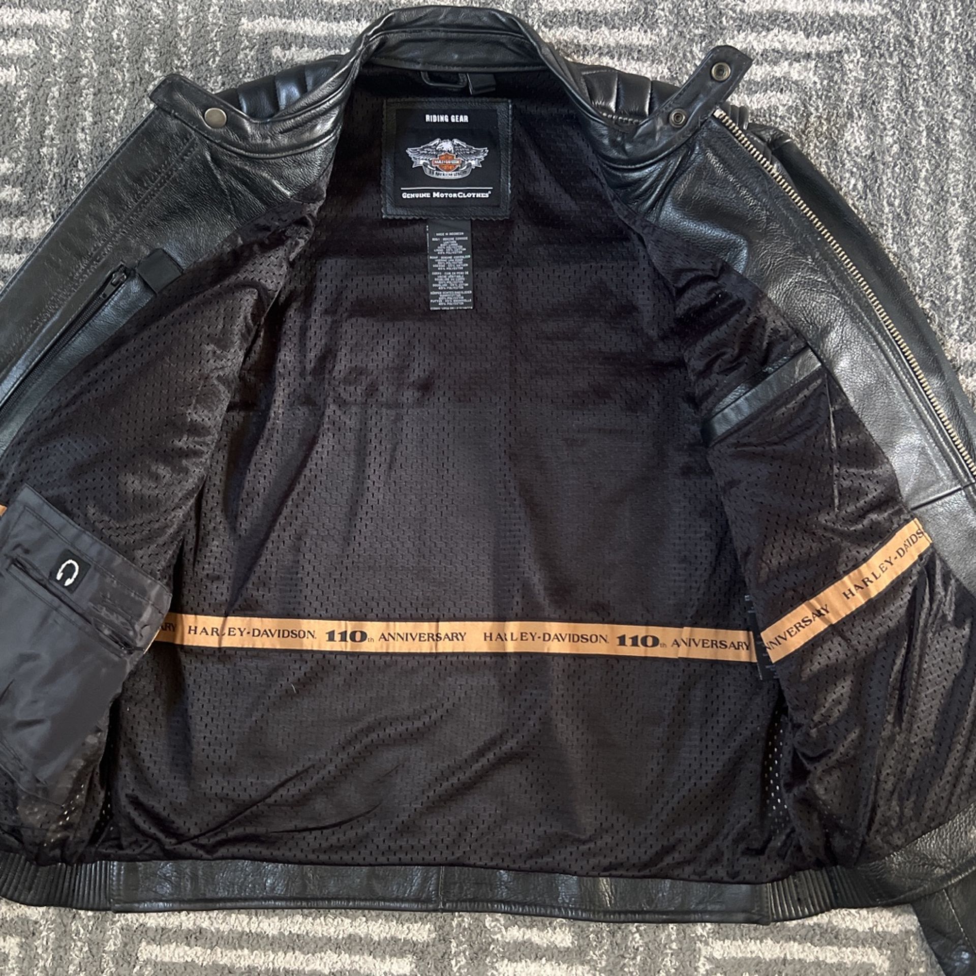 Harley Davidson Mens 110th Anniversary Black Leather Jacket Size