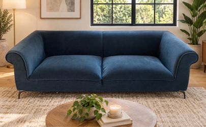 Navy Blue Velvet Sofa with Rolled Arms
