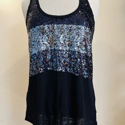 Express Size Medium Black With Sequin Beads Blouse Halter Top