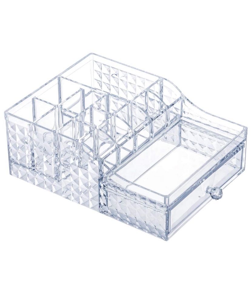 dcmfyl Clear Acrylic Makeup Organizer with Drawers Makeup Storage with Brush Holder Cosmetic and Jewelry Organizer Box for Bathroom, Dresser and Count