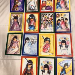 Vintage De Grazia collection signed Chiquita, 1980s. Southwest Indian art 15 paintings