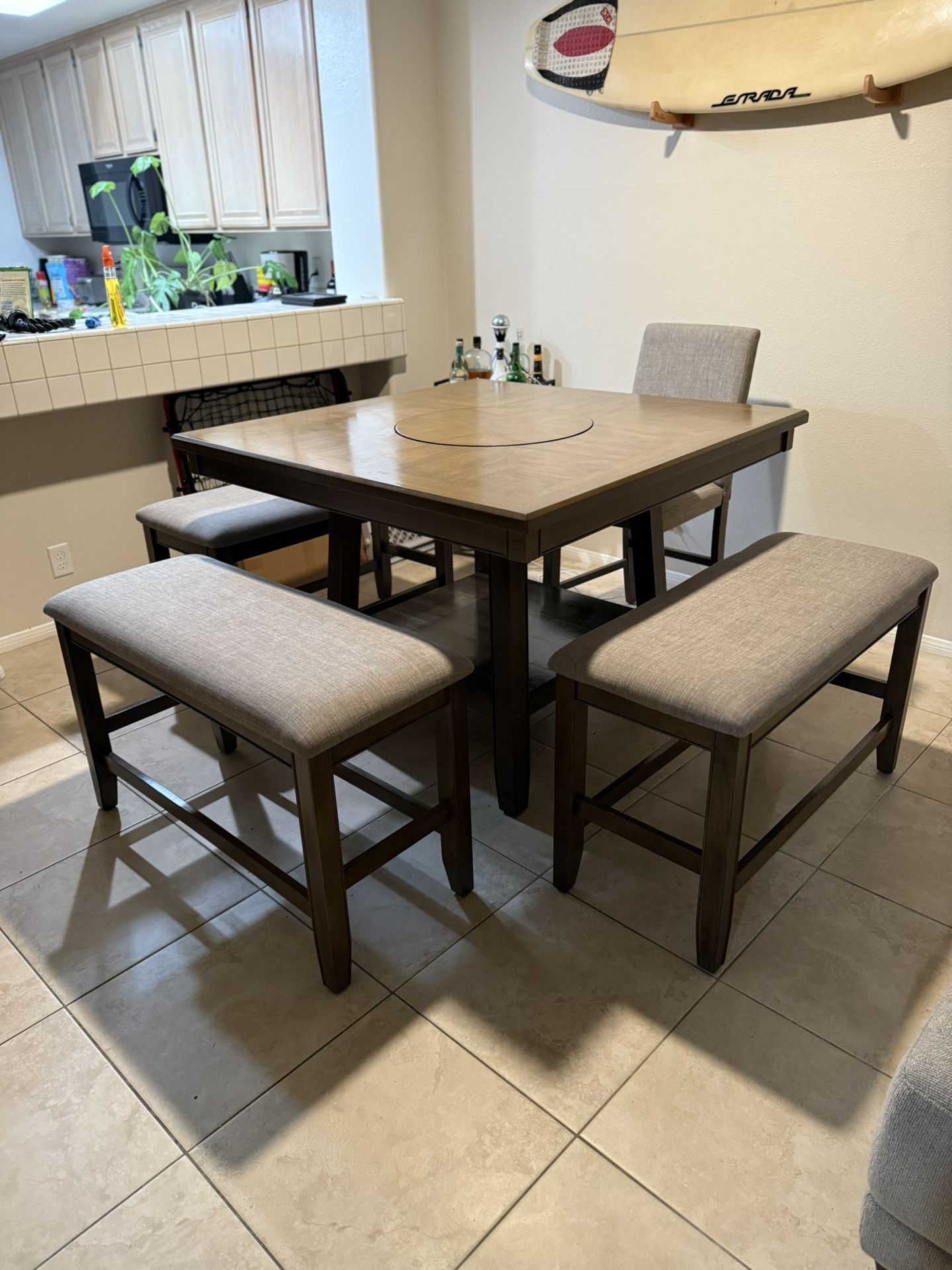 Wood Table With Lazy Susan Kitchen Counter Height