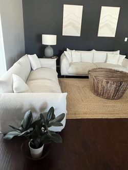 White Boucle Sectional Sofa with Cushions