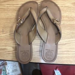Tory Burch Flat Brown Slippers, Size 10