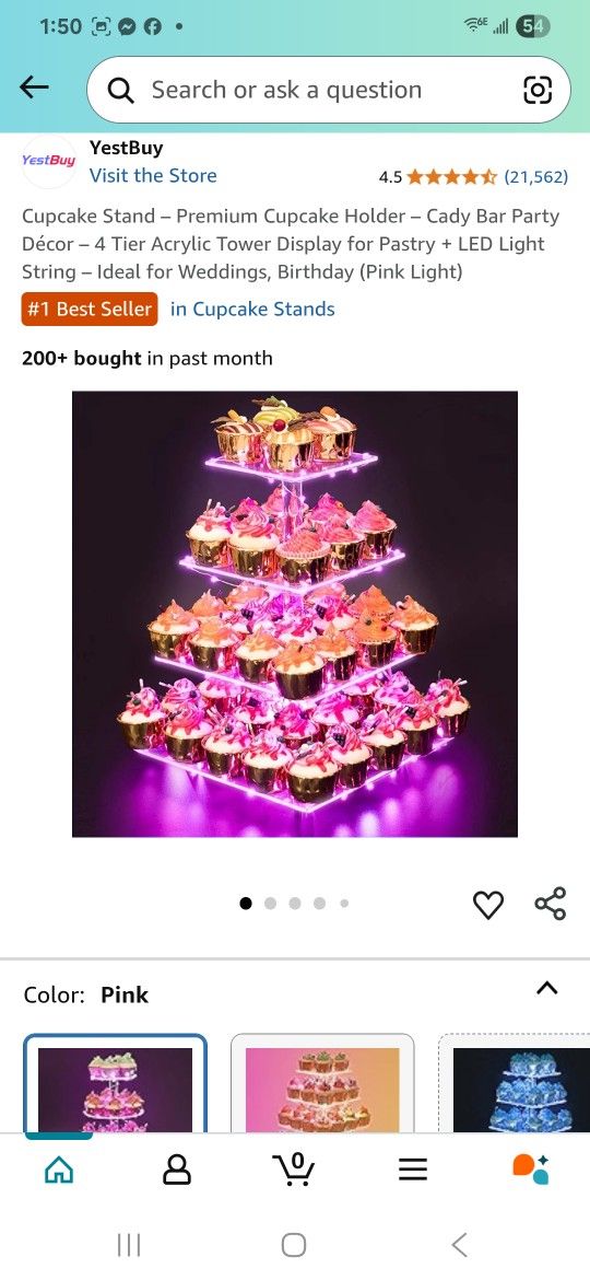 Cupcake Stand- Premium Cupcake Holder - Cady Bar Party Décor-4 Tier Acrylic Tower Display for Pastry + LED Light String-1deal for Weddings, Birthday (