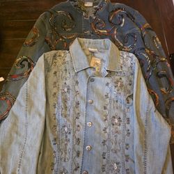 2 New Chico Denim Jackets Size 2 (12, LARGE)