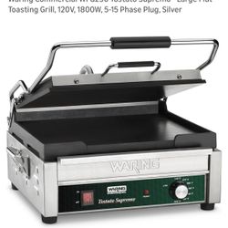 Waring Commercial WFG250 Tostato Supremo® Large Flat Toasting Grill, 120V, 1800W, 5-15 Phase Plug, Silver