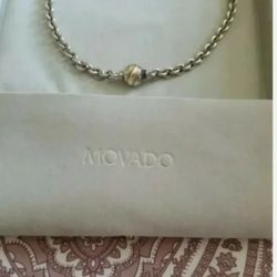 16" Movado 18k gold diamond & sterling silver 925 Women chain necklace