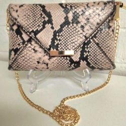 Faux Embossed Pink/lavender Snake Print Clutch gold Chain Shoulder Handbag Super Cute & Clean! 