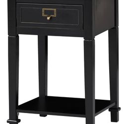 Black Nightstand, End Table with Drawer and Storage Shelf, Wooden Side Table, Bedside Table for Bedroom, Living Room, Sofa, Hallway, Easy Assembly, Bl