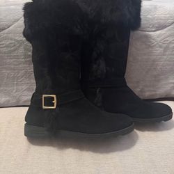 Coach Deeann Leather And Rabbit Fur Boots