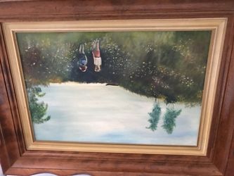 1x2 Oil Painting, kids going fishing