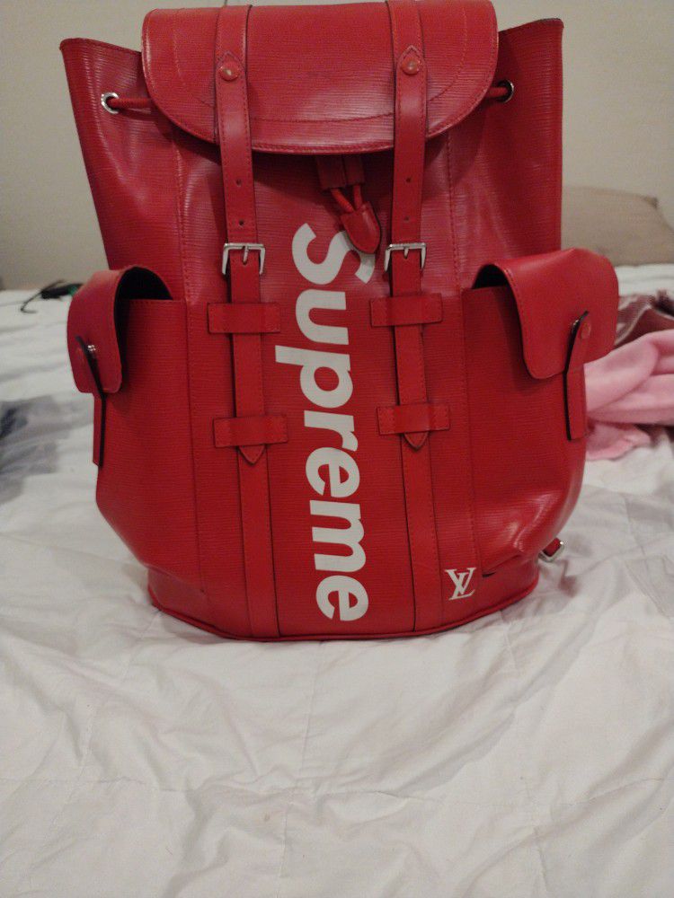 supreme louis vuitton backpack red