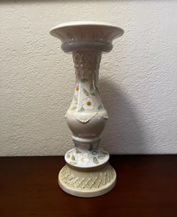 ONE Hand Painted Candlestick 13" Tall Tracy Porter Pastel Colors w White Flowers
