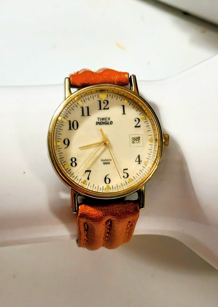 Timex Watch Men Gold Stainless Steel New Battery Light Date Quartz