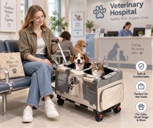 BRAND NEW IN BOX Pet Carrier Cat Carrier Dog Carrier with Wheels up to 38lb (gray or beige)
