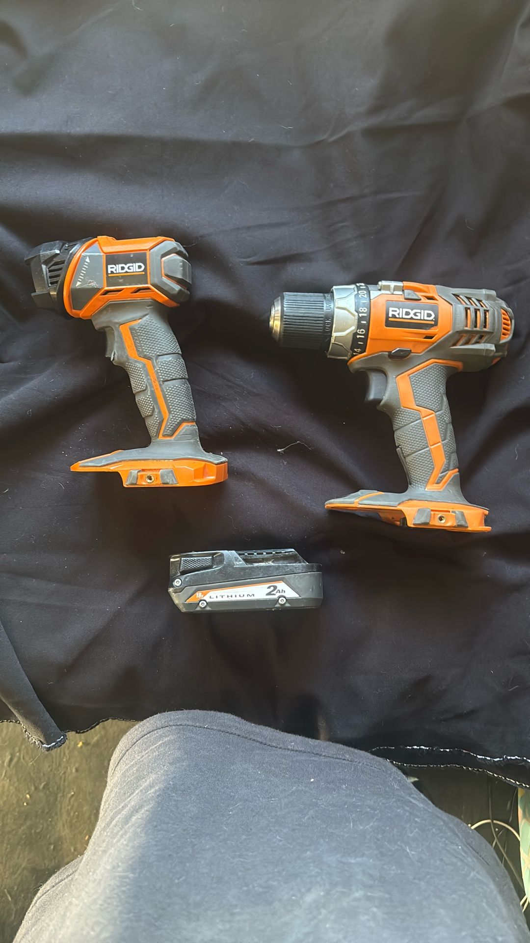 RIDGID 3 Piece Set Flashlight,1/2 Inch Power Drill, Lithium 2ah Battery