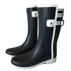 Hunter Boots Refined Slim Fit Contrast Rain Boots Dark Navy White Women Size 7