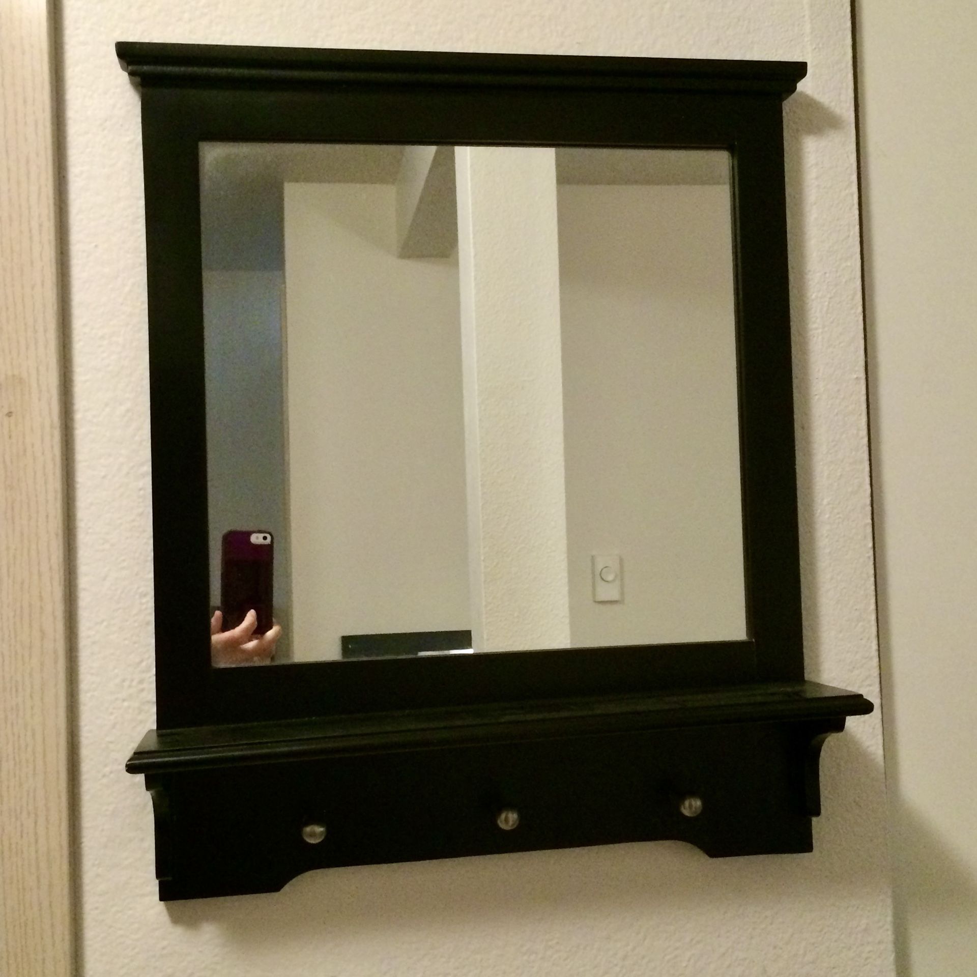Mirror, Shelf and Pegs In Black & Silver