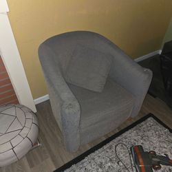 Gray Fabric Barrel Accent Chair
