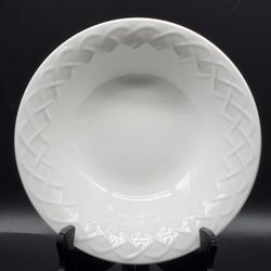 Oneida Picnic White Embossed 9" Round Stoneware Serving / Vegetable Bowl