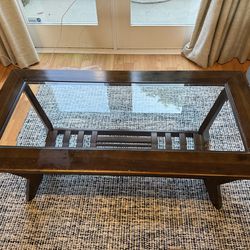 Wood/Glass Coffee Table + 2 Side Tables