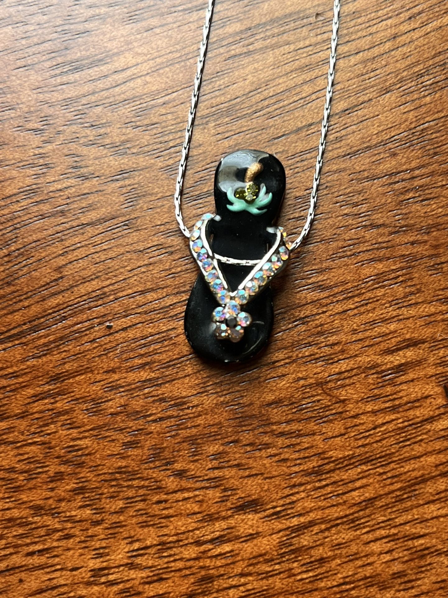 Enameled Flip Flop w/Rhinestones Pendant / Necklace