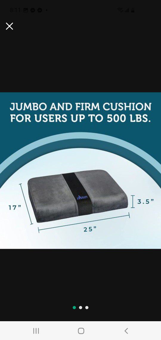 Jumbo Seat Cushion for Extra Wide Wheelchairs - 25 x 17 x 3.5 Inch Firm  Cushion for Users up to 500lbs - Clinical Grade Memory Foam Chair Cushion 