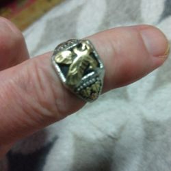 Size 5 Sterling Silver Black Hills Gold Black Onyx Eagle Ring