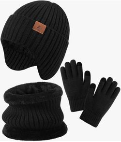 Toddler Winter Hat Gloves Scarf Set, Kids Beanie for Girls and Boys (2-8years)