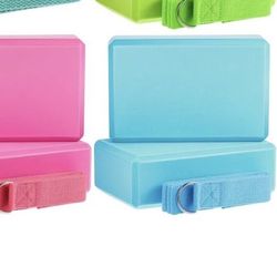 BLUE Yoga Block and Yoga Strap Set