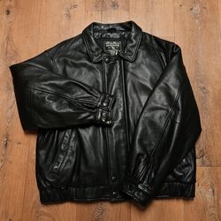 Vintage Eddie Bauer Men's Leather Bomber Flight Full Zip DOWN Jacket Size L