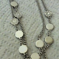 DKNY Long Necklace or Double it- Silver Tone Fashion Costume Modern