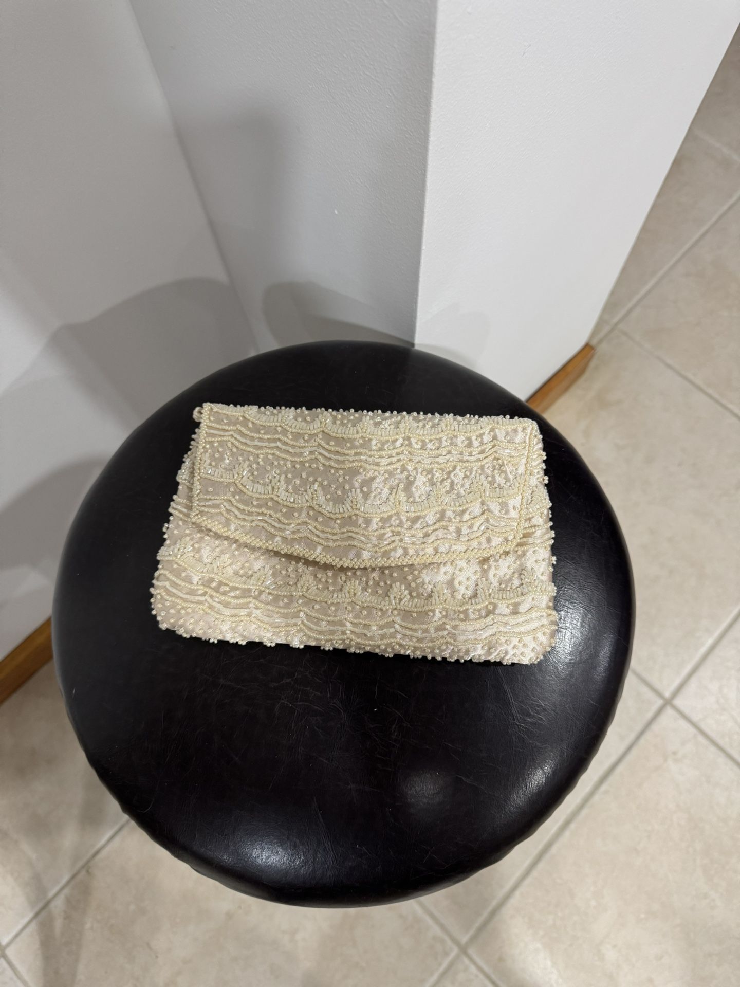 Beaded ivory evening clutch